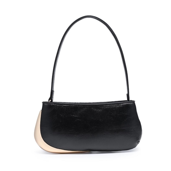 Handbags - Sculptural Crescent-Accent Women's Cooper Black Leather Shoulder Bag